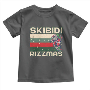 Funny Christmas Toddler T Shirt Skibidi Rizzmas Rizz Santa Clause Skating Board Xmas Retro Stripe TS10 Dark Heather Print Your Wear