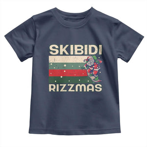 Funny Christmas Toddler T Shirt Skibidi Rizzmas Rizz Santa Clause Skating Board Xmas Retro Stripe TS10 Navy Print Your Wear
