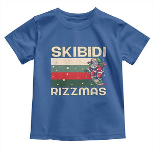 Funny Christmas Toddler T Shirt Skibidi Rizzmas Rizz Santa Clause Skating Board Xmas Retro Stripe TS10 Royal Blue Print Your Wear