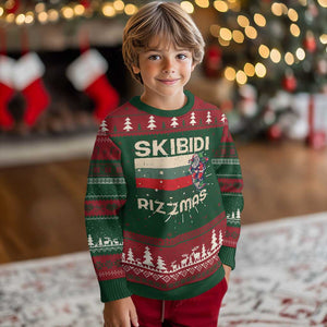 Funny Ugly Christmas Sweater Skibidi Rizzmas Rizz Santa Clause Skating Board Xmas Retro Stripe TS10 Christmas Print Your Wear