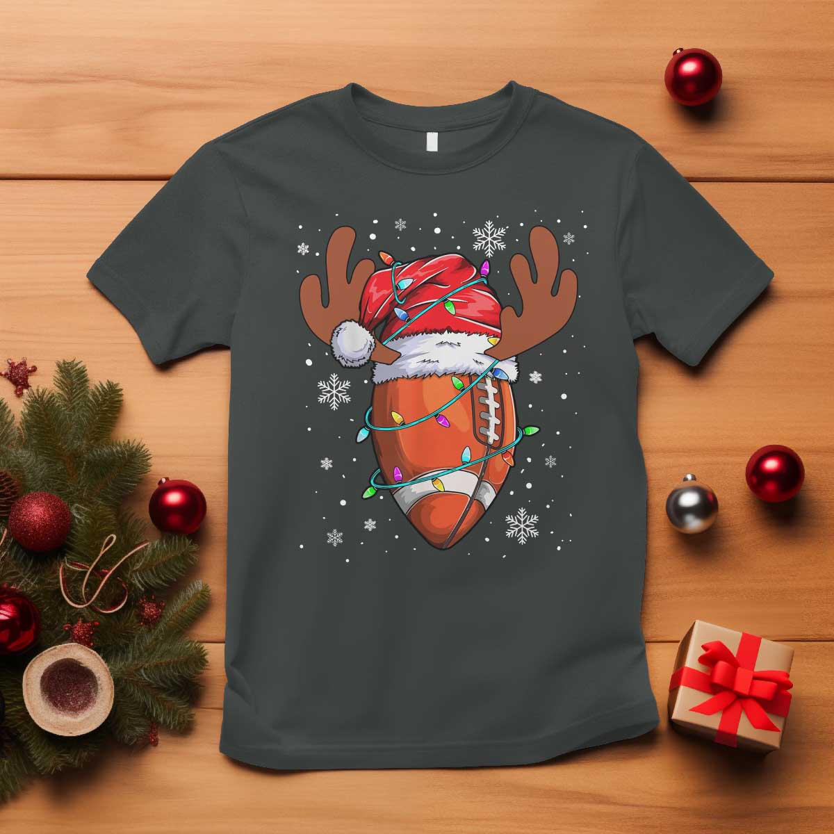 Christmas Football T Shirt For Men Boys Santa Sports Player TS10 Dark Heather Print Your Wear