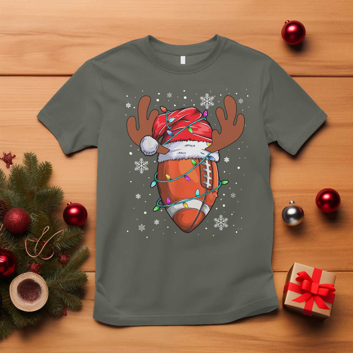 Christmas Football T Shirt For Men Boys Santa Sports Player TS10 Military Green Print Your Wear