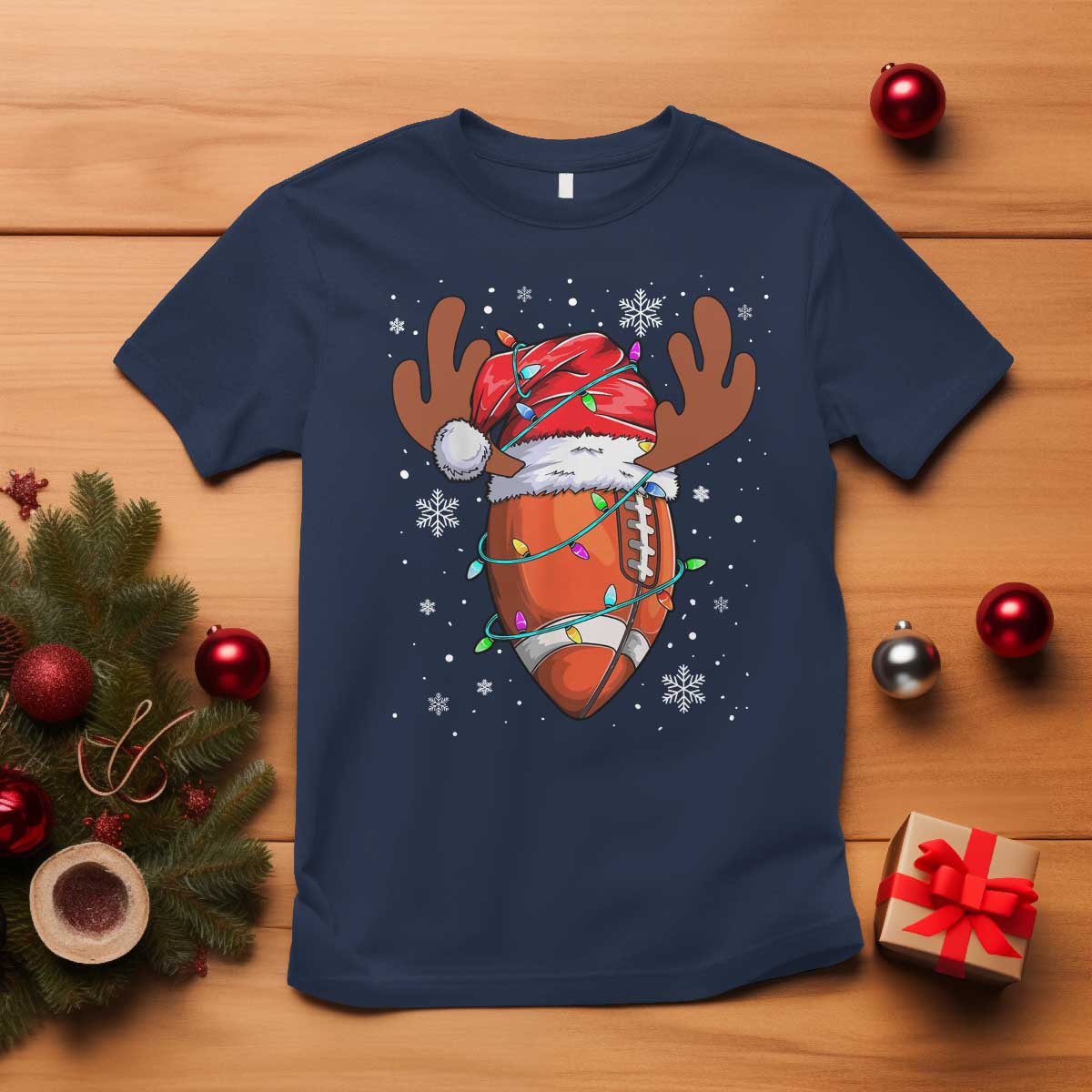 Christmas Football T Shirt For Men Boys Santa Sports Player TS10 Navy Print Your Wear