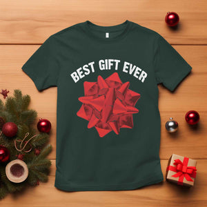 Christmas Present Costume T Shirt Best Gift Ever Red Bow TS10 Dark Forest Green Print Your Wear