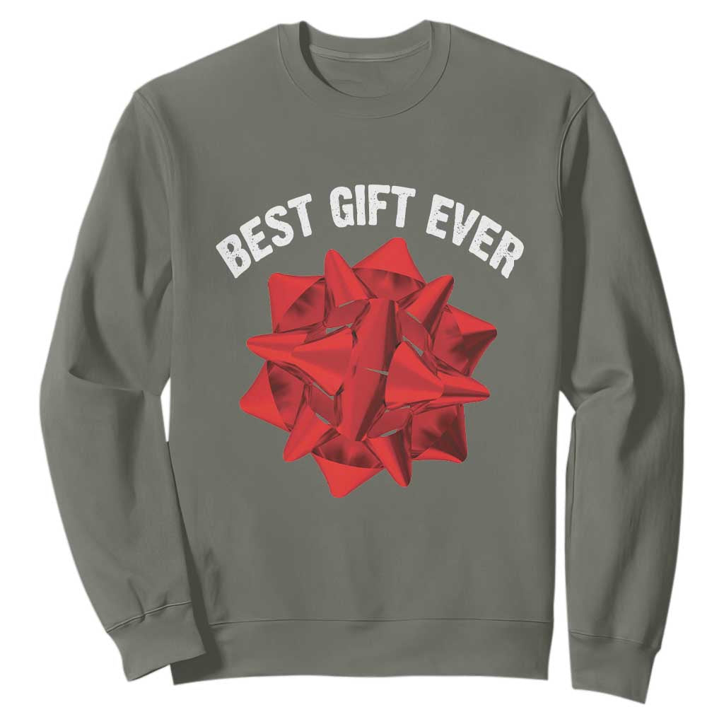 Christmas Present Costume Sweatshirt Best Gift Ever Red Bow TS10 Military Green Print Your Wear