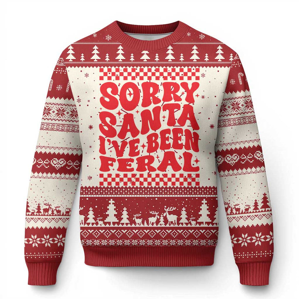 Baby Ugly Christmas Sweater Sorry Santa I've Been Feral Toddler Kids TS10 Red Print Your Wear