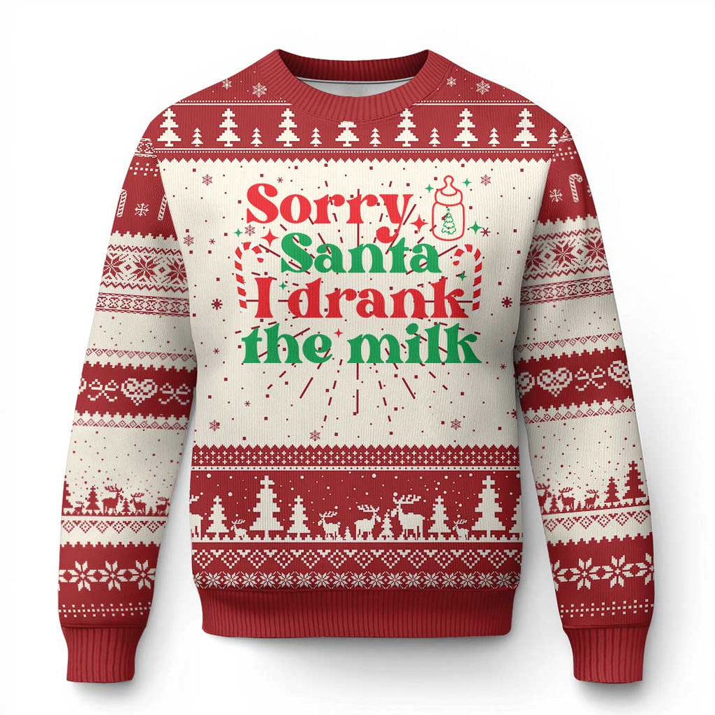 Xmas Baby Ugly Christmas Sweater Funny Sorry Santa I Drank The Milk TS10 Red Print Your Wear