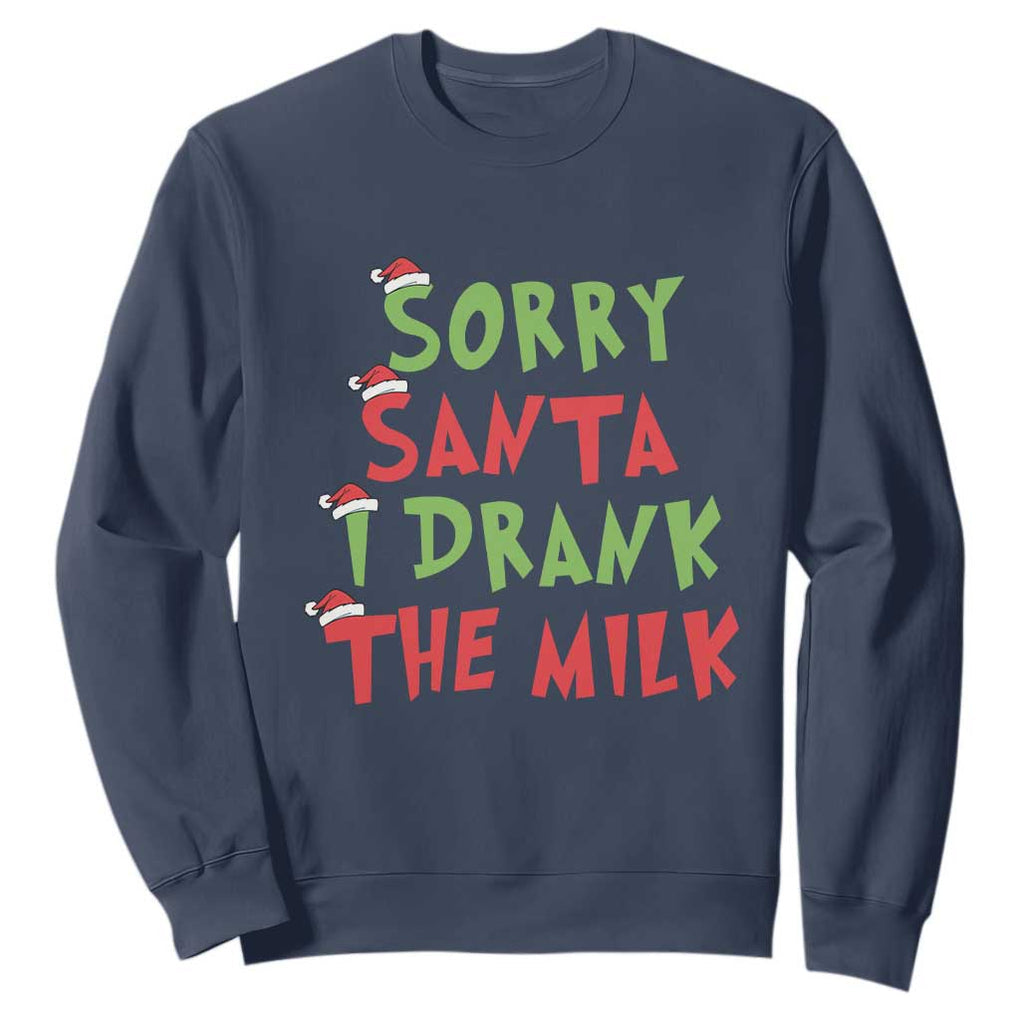 Christmas Baby Sweatshirt Sorry Santa I Drank The Milk Santa Hat TS10 Navy Print Your Wear