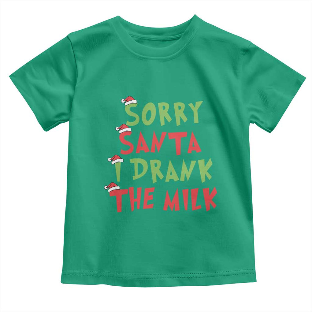 Christmas Baby Toddler T Shirt Sorry Santa I Drank The Milk Santa Hat TS10 Irish Green Print Your Wear