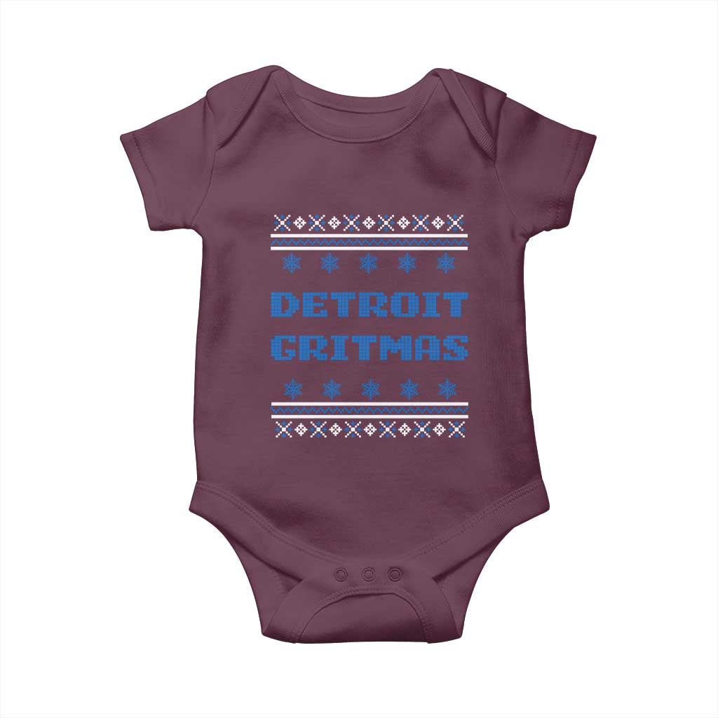 Detroit Ugly Christmas Baby Onesie Michigan 313 City TS10 Maroon Print Your Wear