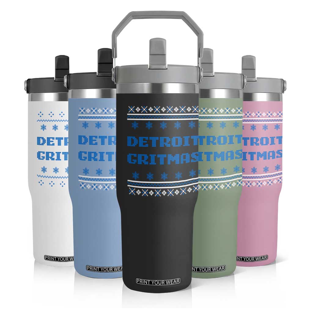 Detroit Ugly Christmas Flip Straw Tumbler Michigan 313 City TS10 Print Your Wear