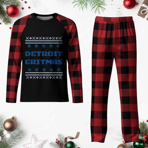 Detroit Ugly Christmas Plaid Pajama Set Michigan 313 City TS10 Buffalo Plaid Print Your Wear