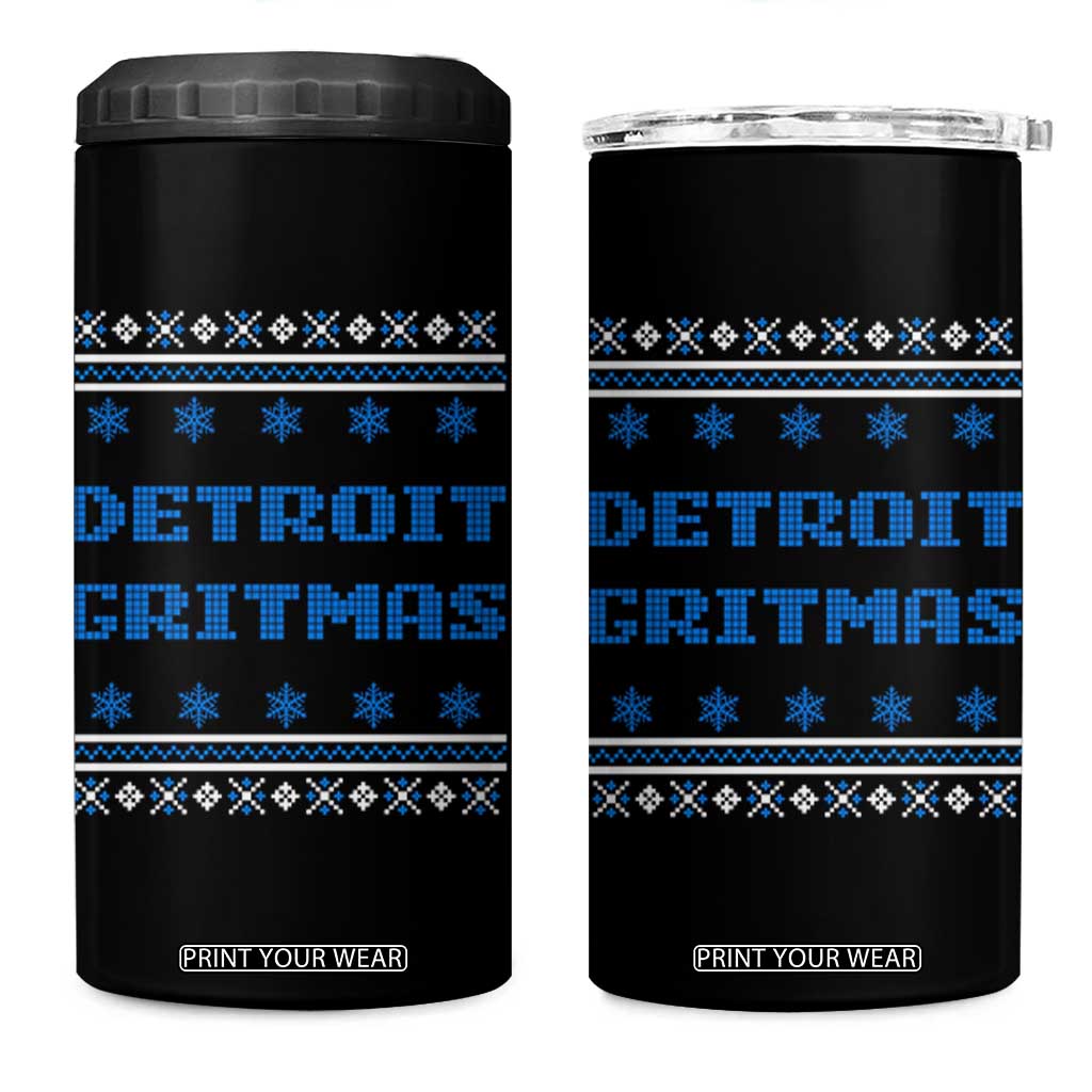 Detroit Ugly Christmas 4 in 1 Can Cooler Tumbler Michigan 313 City TS10 One Size: 16 oz Black Print Your Wear