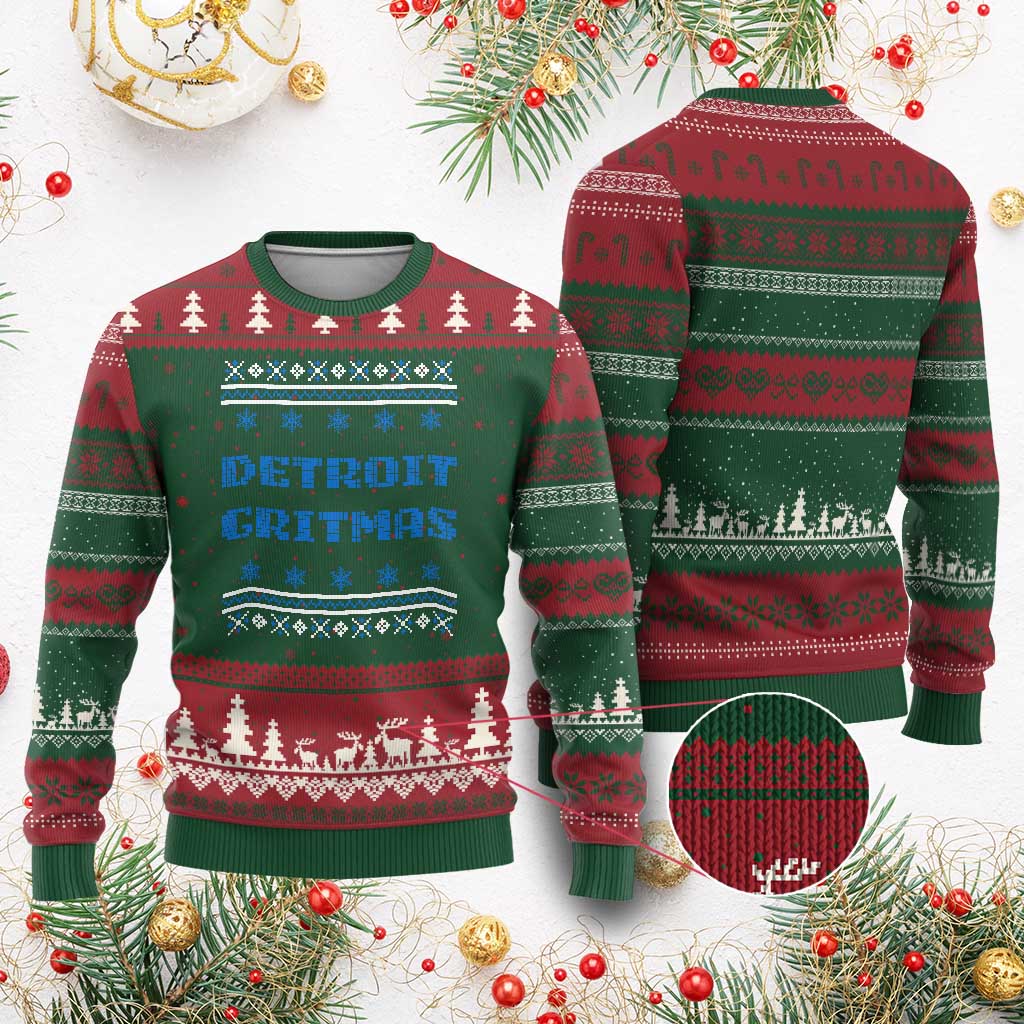 Detroit Ugly Christmas Ugly Christmas Sweater Michigan 313 City TS10 Red Green Print Your Wear