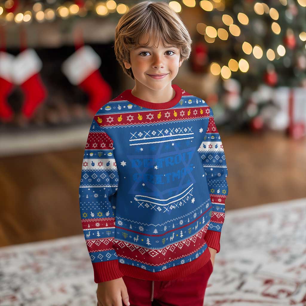 Detroit Ugly Christmas Hanukkah Ugly Sweater Michigan 313 City TS10 Blue Red Print Your Wear