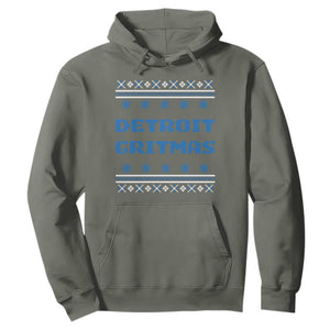 Detroit Ugly Christmas Hoodie Michigan 313 City TS10 Military Green Print Your Wear