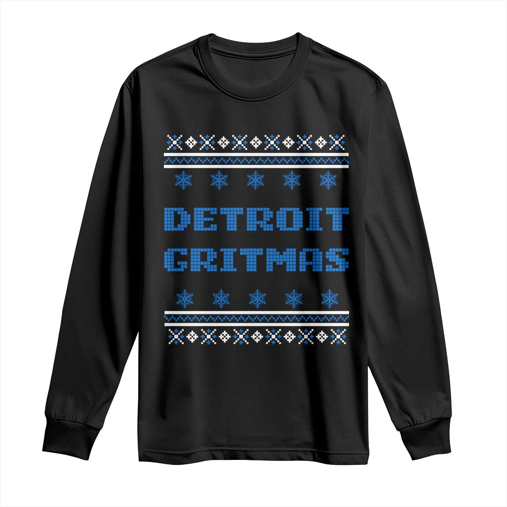 Detroit Ugly Christmas Long Sleeve Shirt Michigan 313 City TS10 Black Print Your Wear