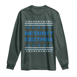 Detroit Ugly Christmas Long Sleeve Shirt Michigan 313 City TS10 Dark Forest Green Print Your Wear