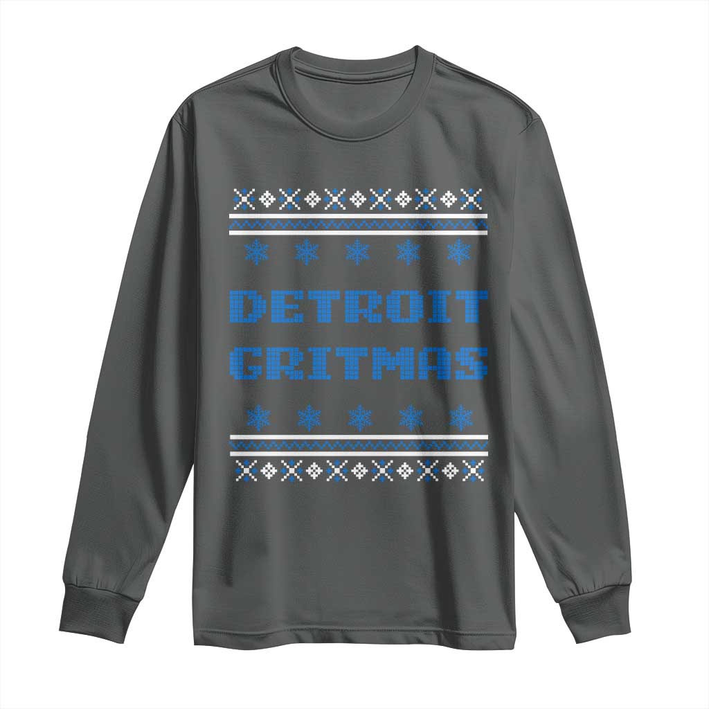 Detroit Ugly Christmas Long Sleeve Shirt Michigan 313 City TS10 Dark Heather Print Your Wear