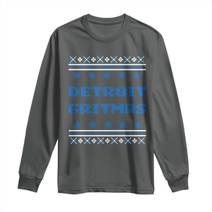 Detroit Ugly Christmas Long Sleeve Shirt Michigan 313 City TS10 Dark Heather Print Your Wear