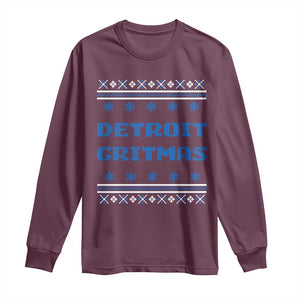 Detroit Ugly Christmas Long Sleeve Shirt Michigan 313 City TS10 Maroon Print Your Wear