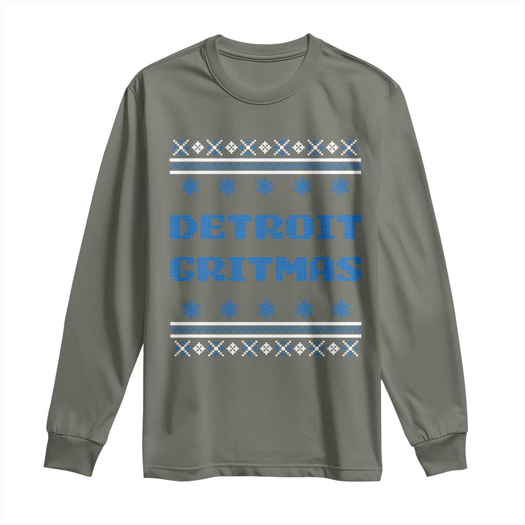 Detroit Ugly Christmas Long Sleeve Shirt Michigan 313 City TS10 Military Green Print Your Wear