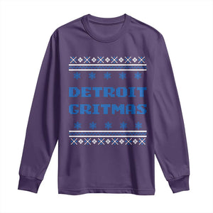 Detroit Ugly Christmas Long Sleeve Shirt Michigan 313 City TS10 Purple Print Your Wear