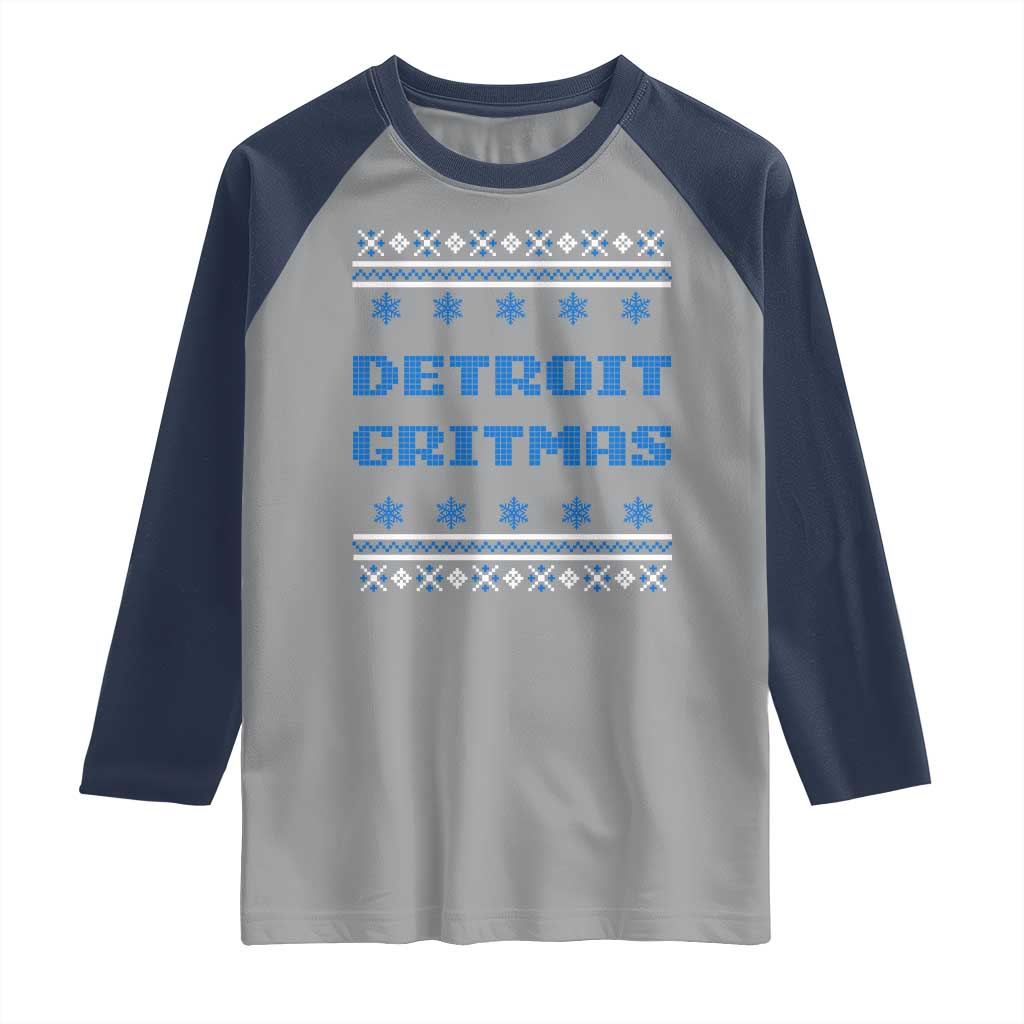 Detroit Ugly Christmas Raglan Shirt Michigan 313 City TS10 Sport Gray Navy Print Your Wear