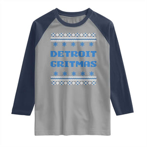 Detroit Ugly Christmas Raglan Shirt Michigan 313 City TS10 Sport Gray Navy Print Your Wear