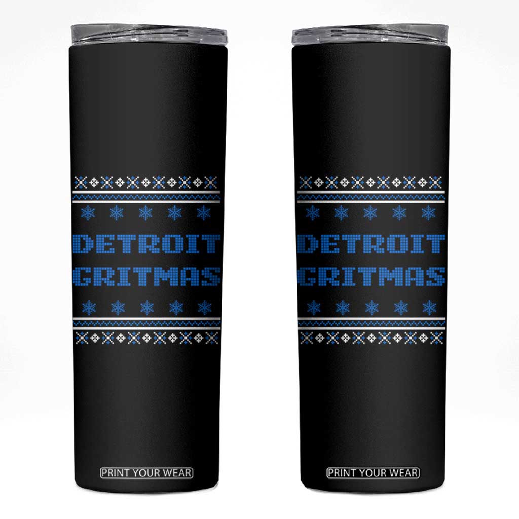 Detroit Ugly Christmas Skinny Tumbler Michigan 313 City TS10 Black Print Your Wear