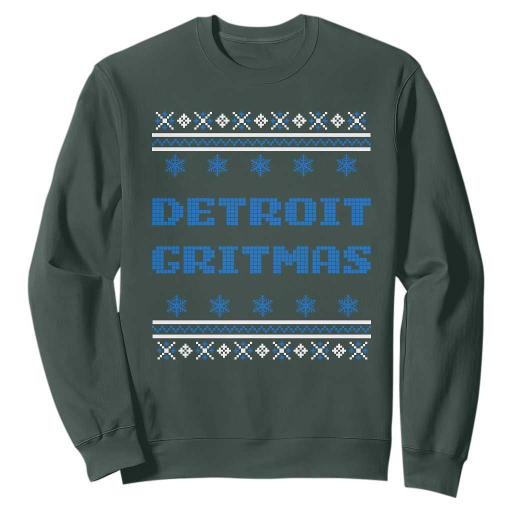 Detroit Ugly Christmas Sweatshirt Michigan 313 City TS10 Dark Forest Green Print Your Wear