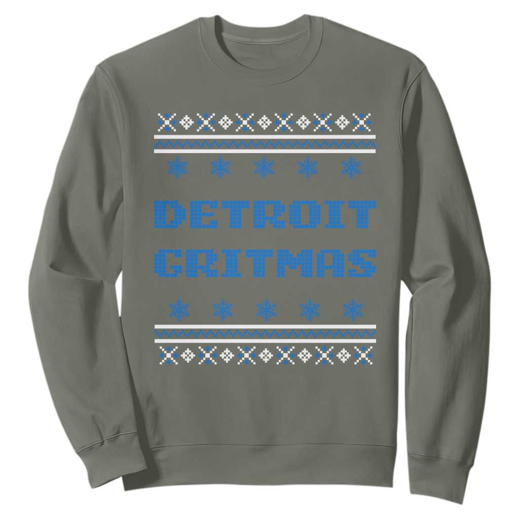 Detroit Ugly Christmas Sweatshirt Michigan 313 City TS10 Military Green Print Your Wear