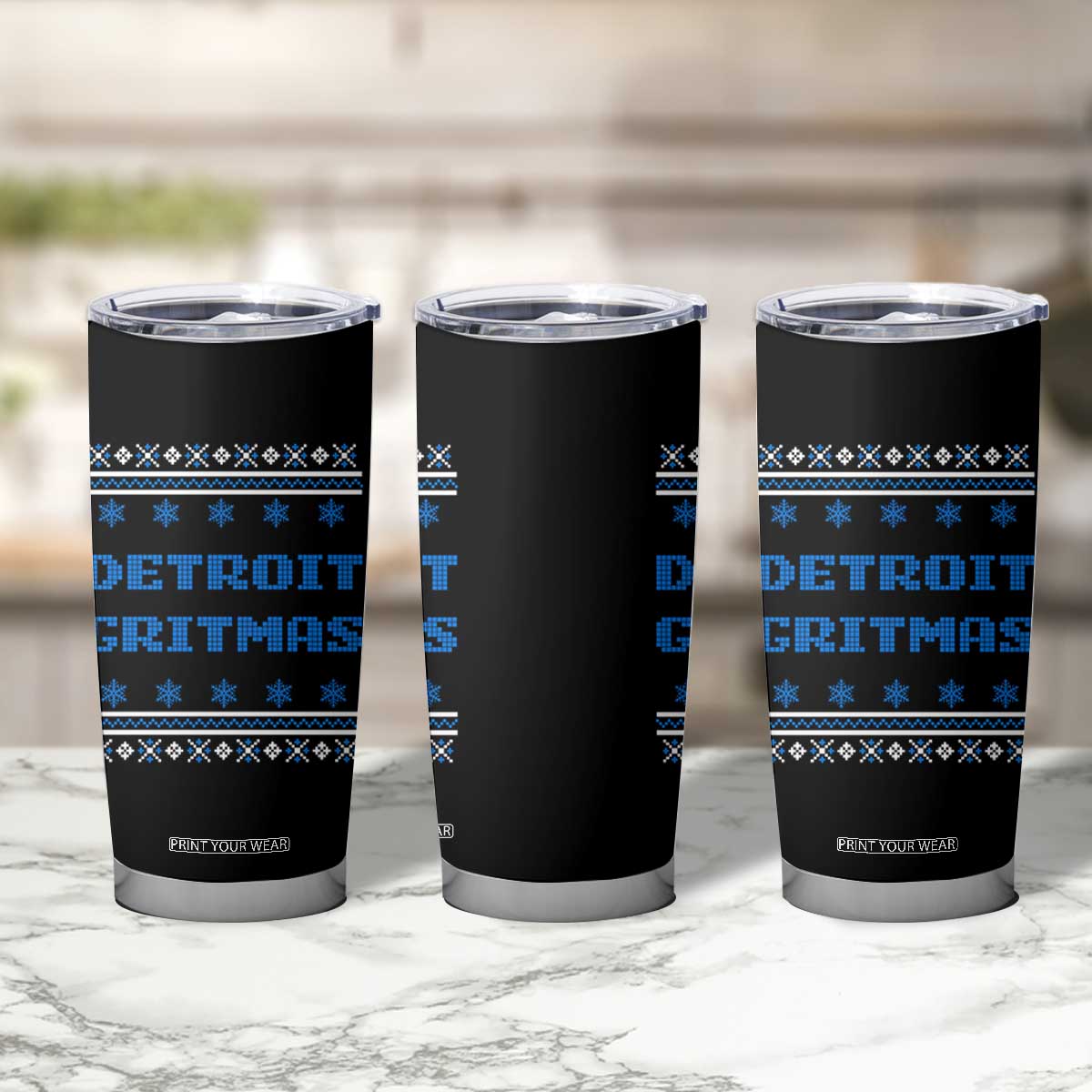 Detroit Ugly Christmas Tumbler Cup Michigan 313 City TS10 Print Your Wear