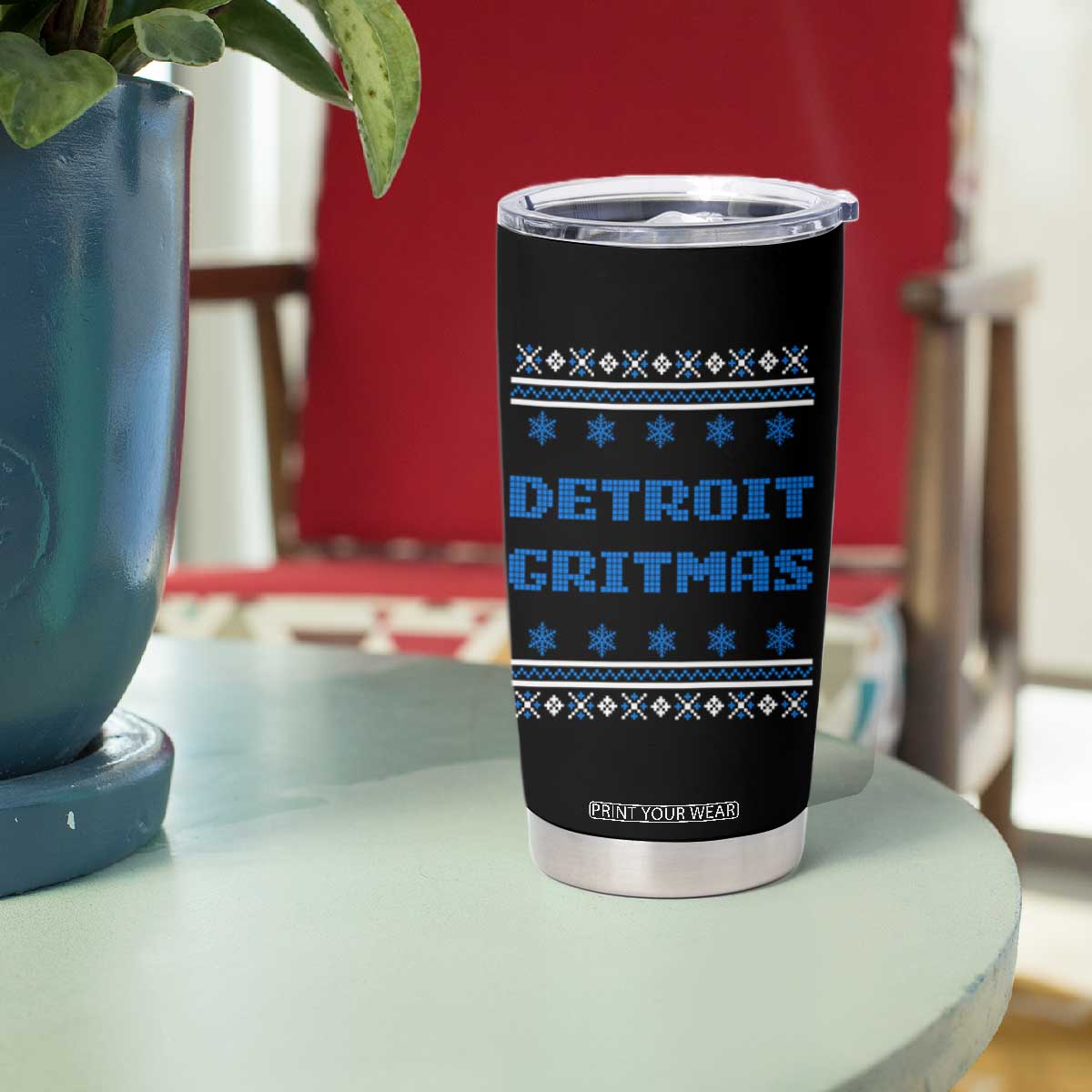 Detroit Ugly Christmas Tumbler Cup Michigan 313 City TS10 Print Your Wear