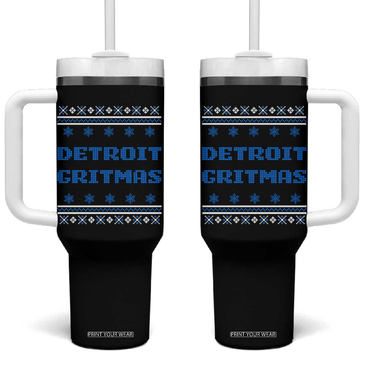 Detroit Ugly Christmas Tumbler With Handle Michigan 313 City TS10 One Size: 40 oz Black Print Your Wear