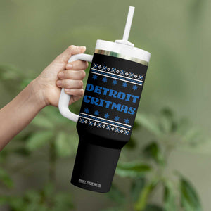 Detroit Ugly Christmas Tumbler With Handle Michigan 313 City TS10 Print Your Wear