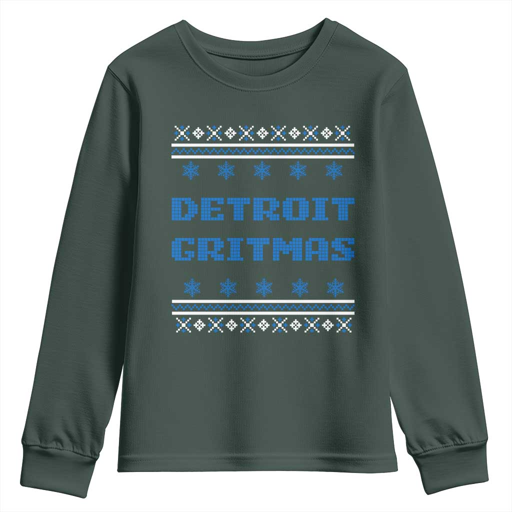 Detroit Ugly Christmas Youth Sweatshirt Michigan 313 City TS10 Dark Forest Green Print Your Wear