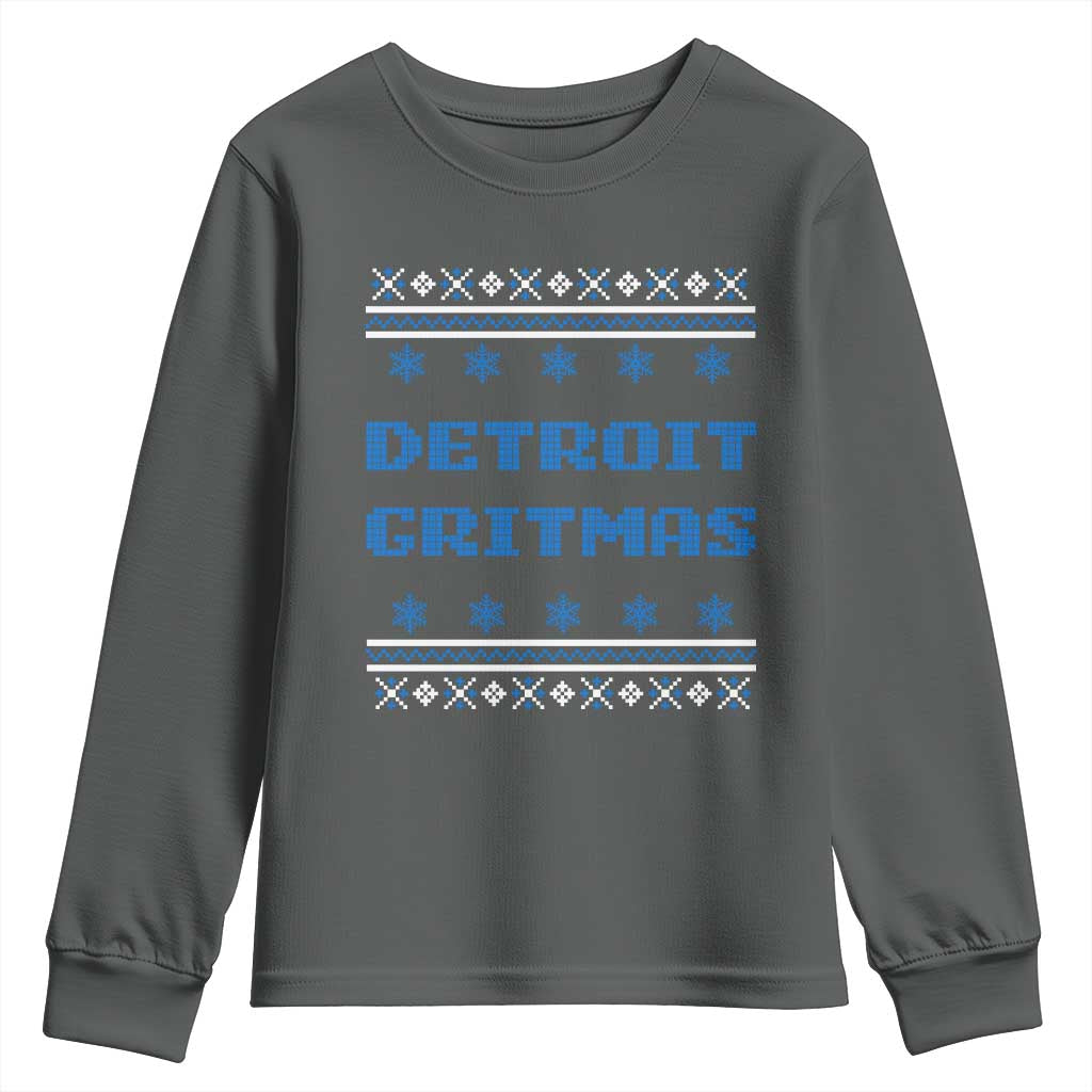 Detroit Ugly Christmas Youth Sweatshirt Michigan 313 City TS10 Dark Heather Print Your Wear