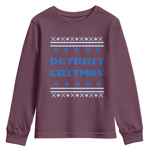 Detroit Ugly Christmas Youth Sweatshirt Michigan 313 City TS10 Maroon Print Your Wear