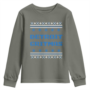 Detroit Ugly Christmas Youth Sweatshirt Michigan 313 City TS10 Military Green Print Your Wear
