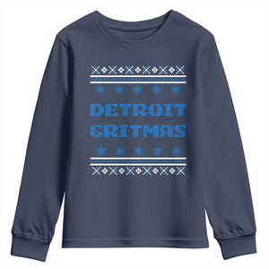 Detroit Ugly Christmas Youth Sweatshirt Michigan 313 City TS10 Navy Print Your Wear