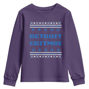 Detroit Ugly Christmas Youth Sweatshirt Michigan 313 City TS10 Purple Print Your Wear