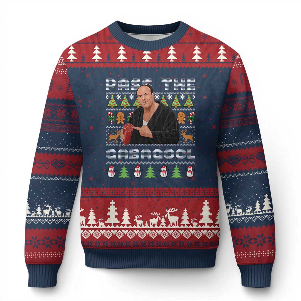 Christmas Pass The Gabagool Ugly Christmas Sweater Retro TV Show Funny Ugly Xmas TS10 Navy Red Print Your Wear