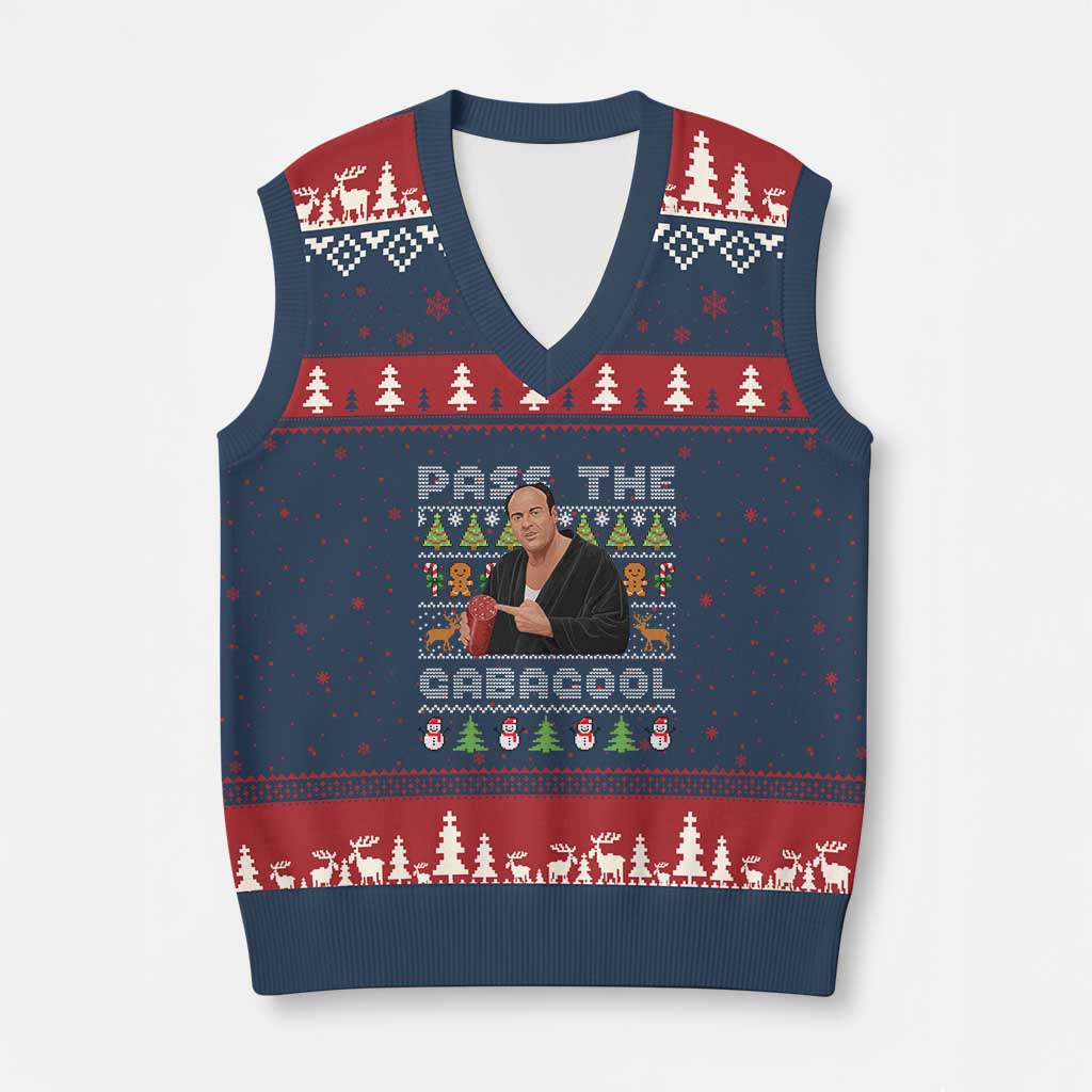 Christmas Pass The Gabagool V-Neck Knit Sweater Vest Retro TV Show Funny Ugly Xmas TS10 Navy Red Print Your Wear