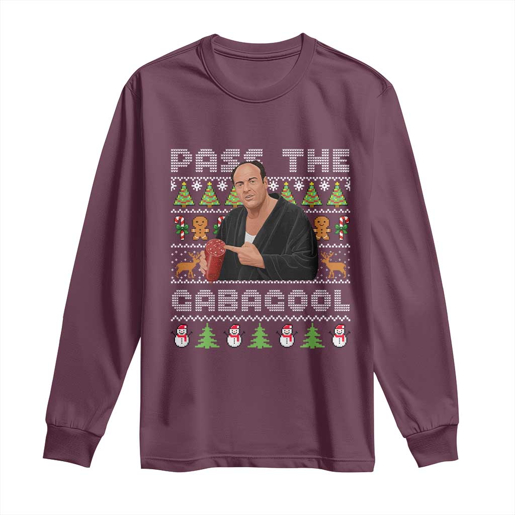 Christmas Pass The Gabagool Long Sleeve Shirt Retro TV Show Funny Ugly Xmas TS10 Maroon Print Your Wear