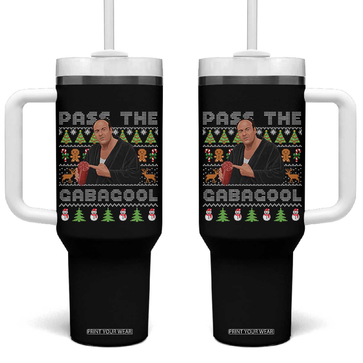 Christmas Pass The Gabagool Tumbler With Handle Retro TV Show Funny Ugly Xmas TS10 One Size: 40 oz Black Print Your Wear
