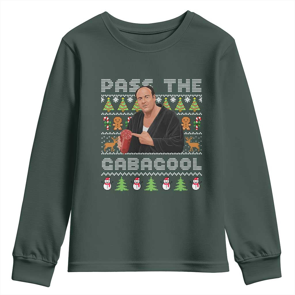 Christmas Pass The Gabagool Youth Sweatshirt Retro TV Show Funny Ugly Xmas TS10 Dark Forest Green Print Your Wear