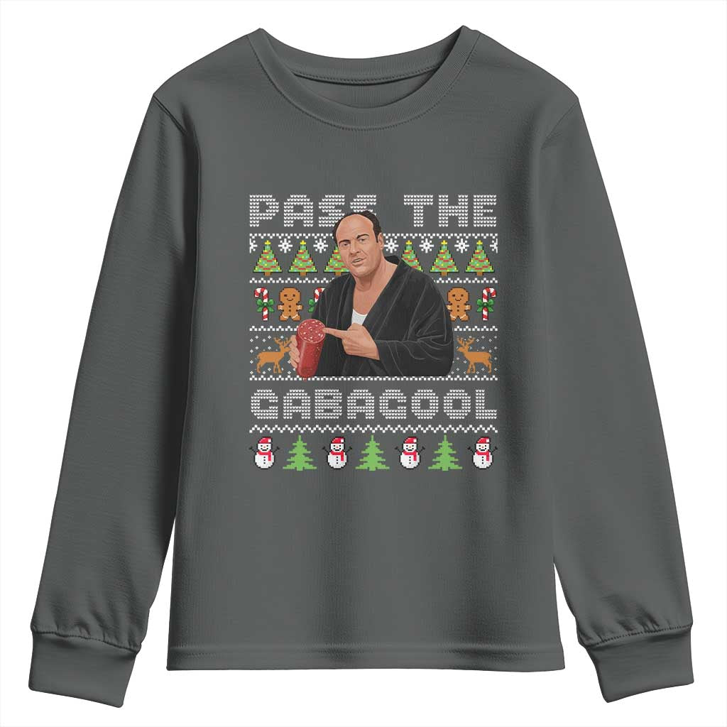 Christmas Pass The Gabagool Youth Sweatshirt Retro TV Show Funny Ugly Xmas TS10 Dark Heather Print Your Wear