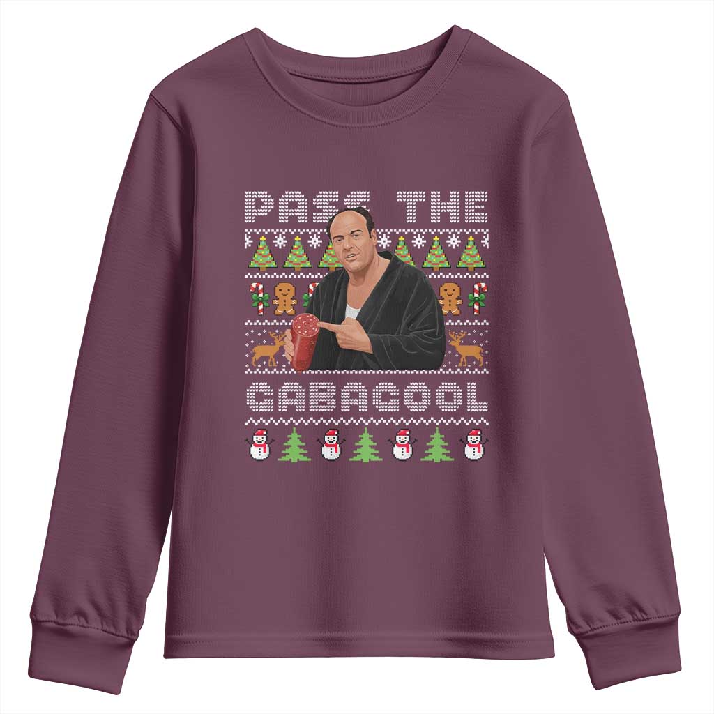 Christmas Pass The Gabagool Youth Sweatshirt Retro TV Show Funny Ugly Xmas TS10 Maroon Print Your Wear