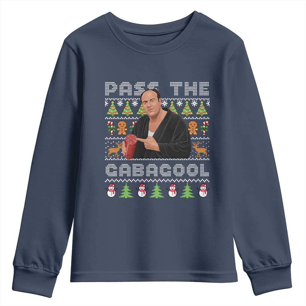 Christmas Pass The Gabagool Youth Sweatshirt Retro TV Show Funny Ugly Xmas TS10 Navy Print Your Wear